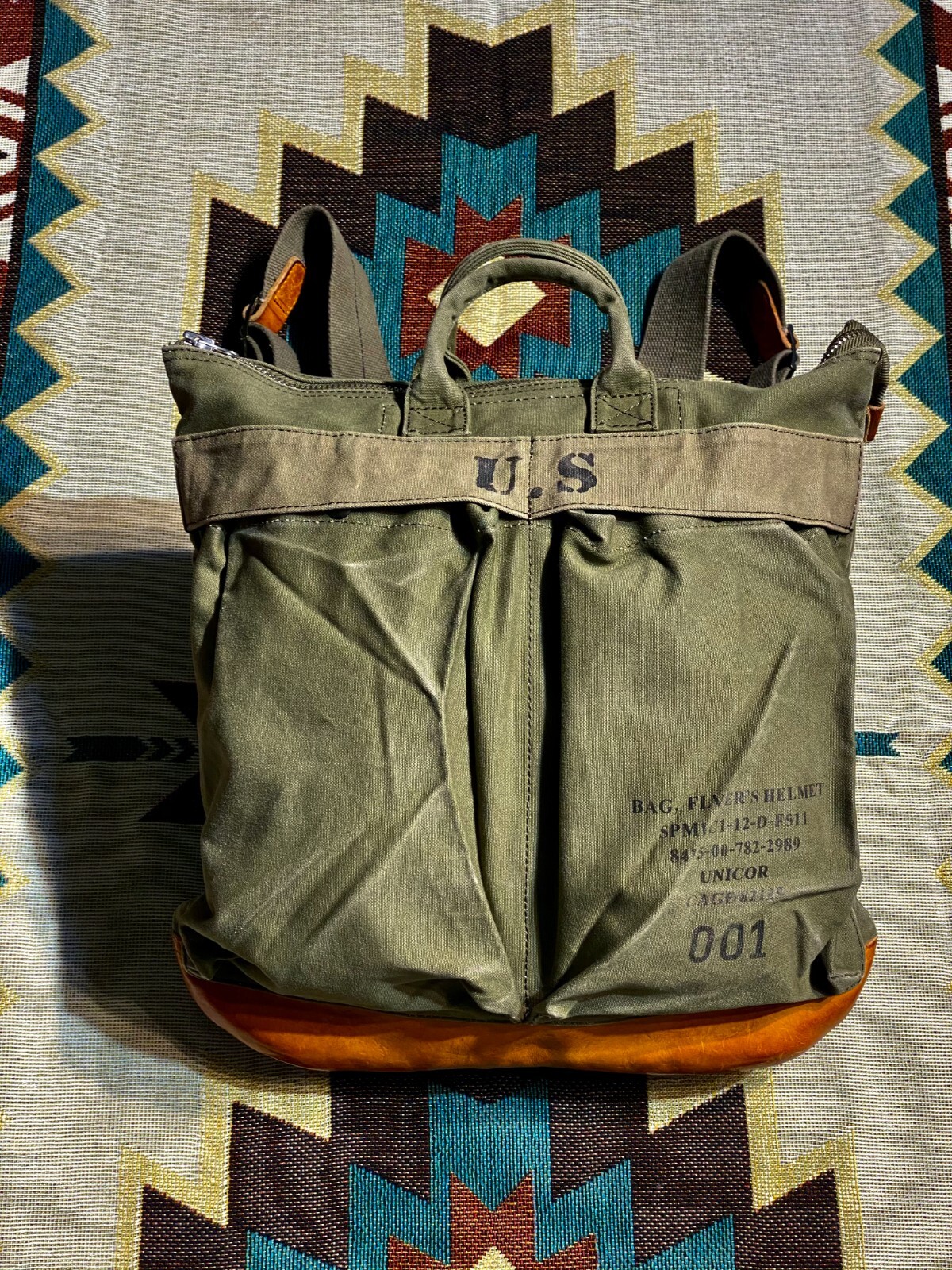 Waxed Canvas & Cowhide Handbag Backpack Unisex Retro Bomber Helmet Bag