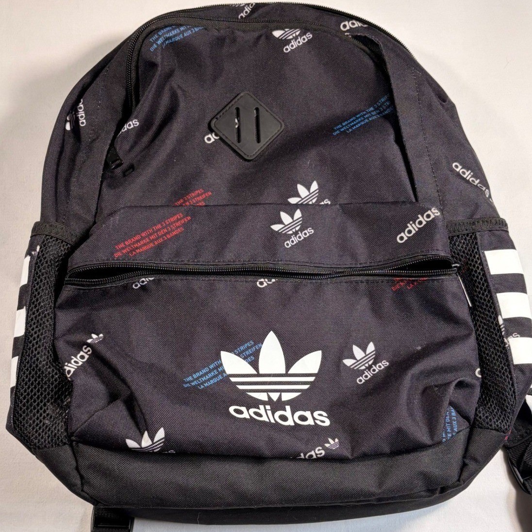 Adidas Originals Backpack Trefoil Monogram Black All Over Logo Print Bag School