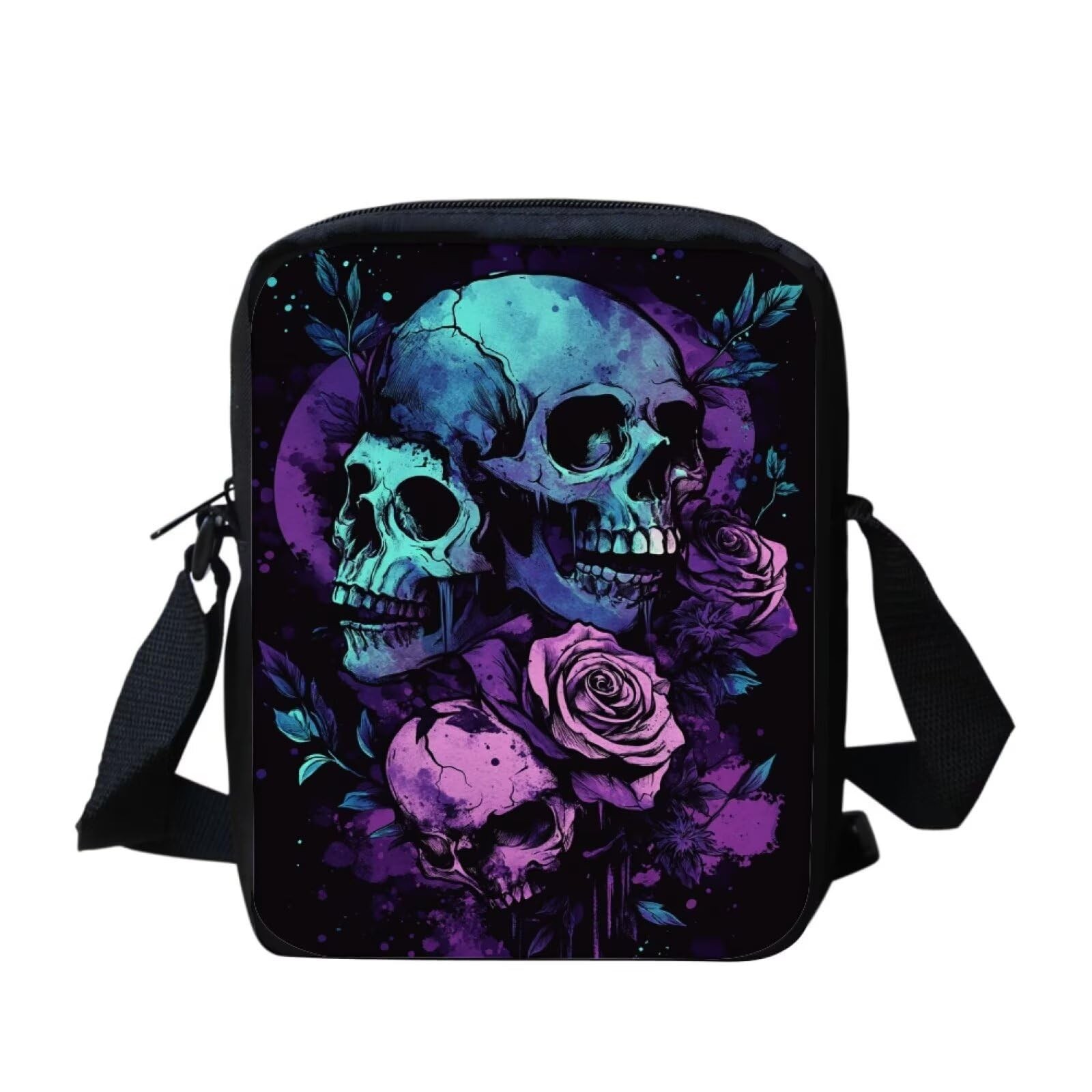 Gothic Skull Rose Crossbody Bag for Travel Black Womens Small Messenger Bag L…