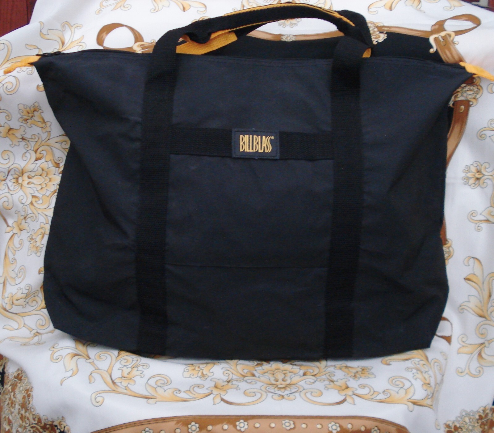 Bill Blass black nylon medium-size Tote Duffel bag with Gold Trim vintage
