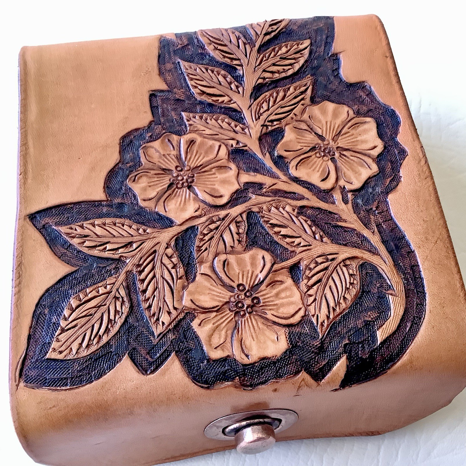 Tooled Leather Case Brown Western Floral Navy Admiral Inscription