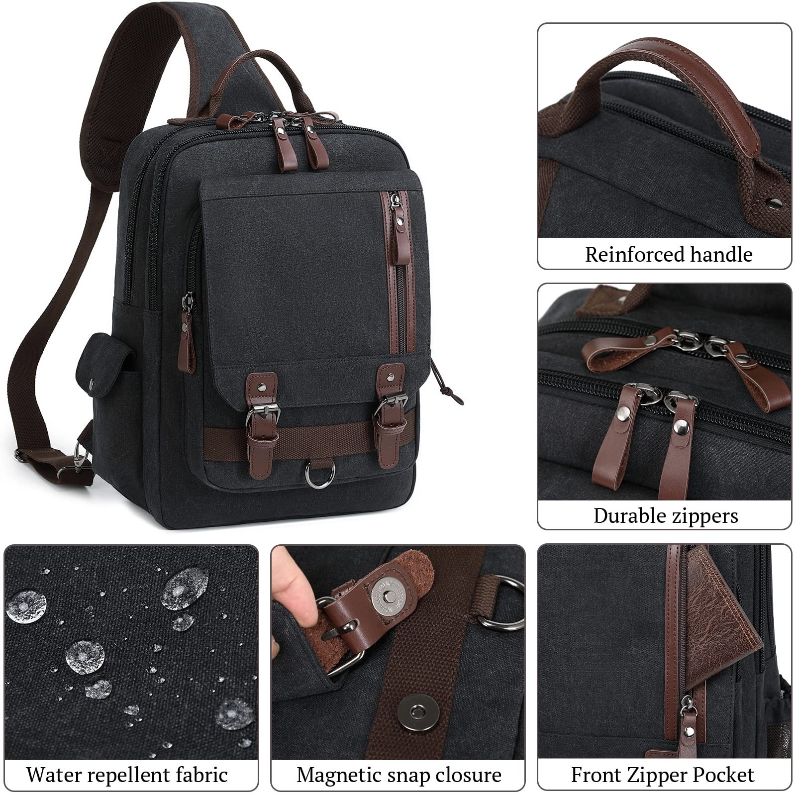 Canvas Messenger Bag 15 inch Backpack Crossbody Bags Sling Bag Black, XL