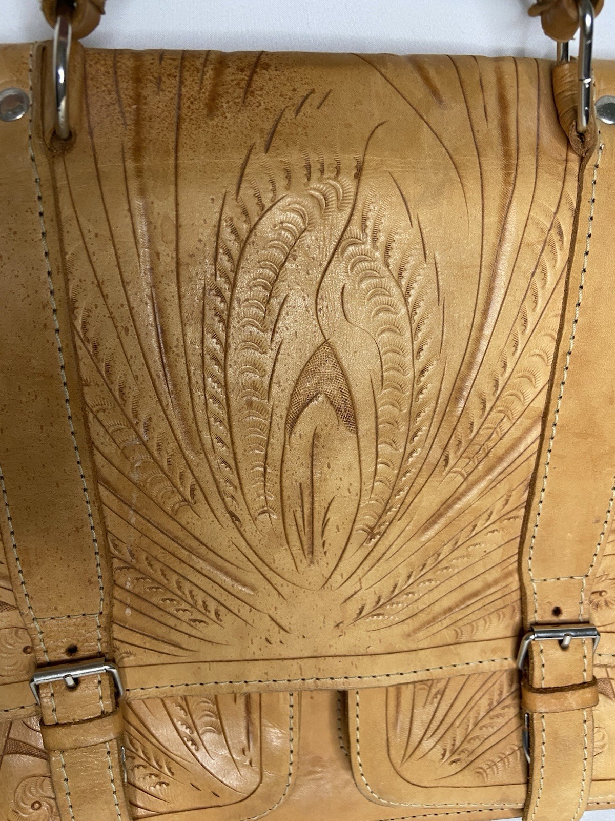 Briefcase Hand Tooled Western Leather Bag Laptop Ropin West *No Shoulder Strap