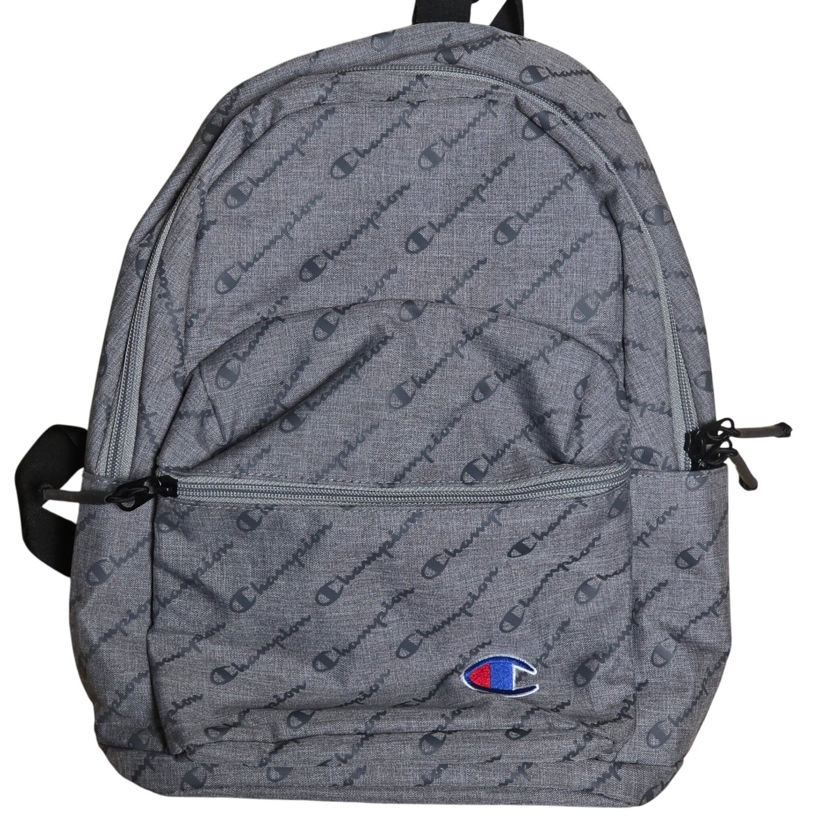Champion Backpack Gray All Over Logo Embroidered School Travel 10″×13″