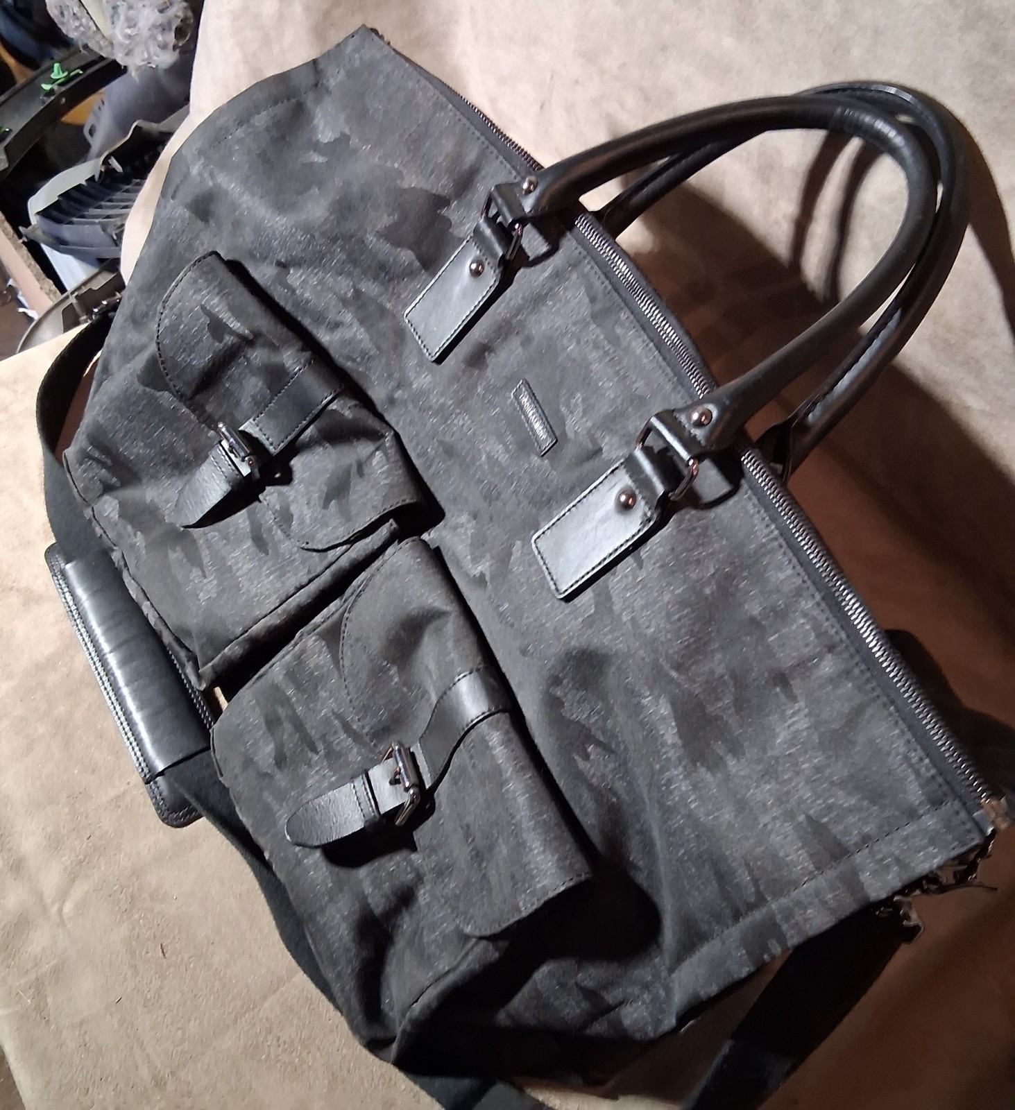 Mint Hook & Albert Canvas Leather 2-in-1 Garment Bag Weekender Duffle 22x13x10