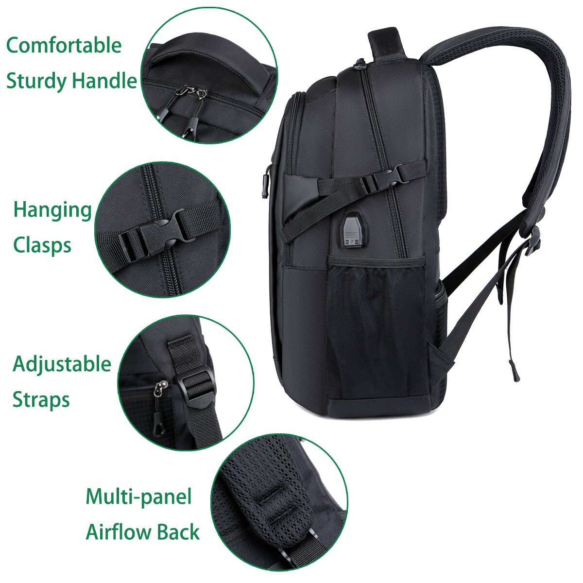 Men Laptop Backpack School Travel Computer Bookbag with USB Charging Port Black