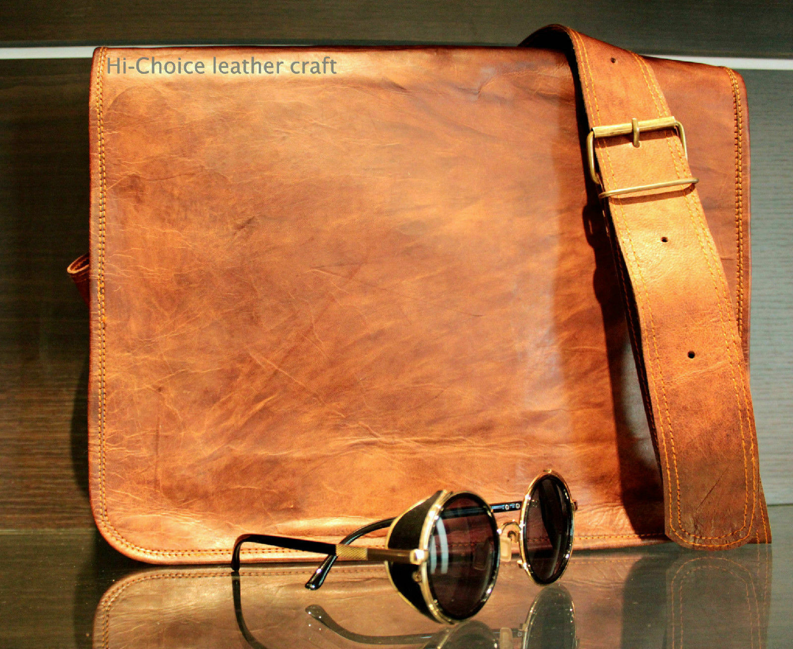 15″ Large Men Real Leather Vintage Brown Messenger Shoulder Laptop Bag Briefcase