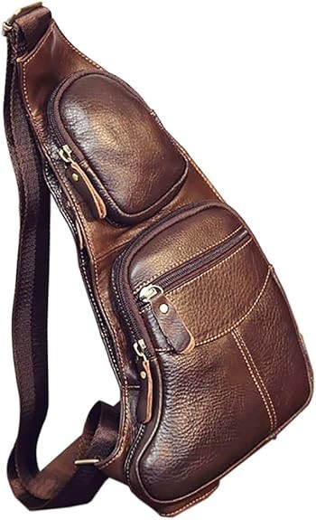 Vintage Leather Sling Bag Backpack for Men Crossbody Shoulder Chest DayPack Bac