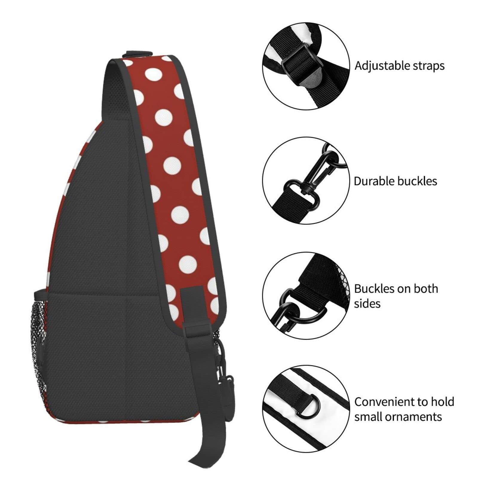 Cute Red White Polka Dot Sling Backpack,Travel Hiking Daypack Crossbody Shoul…