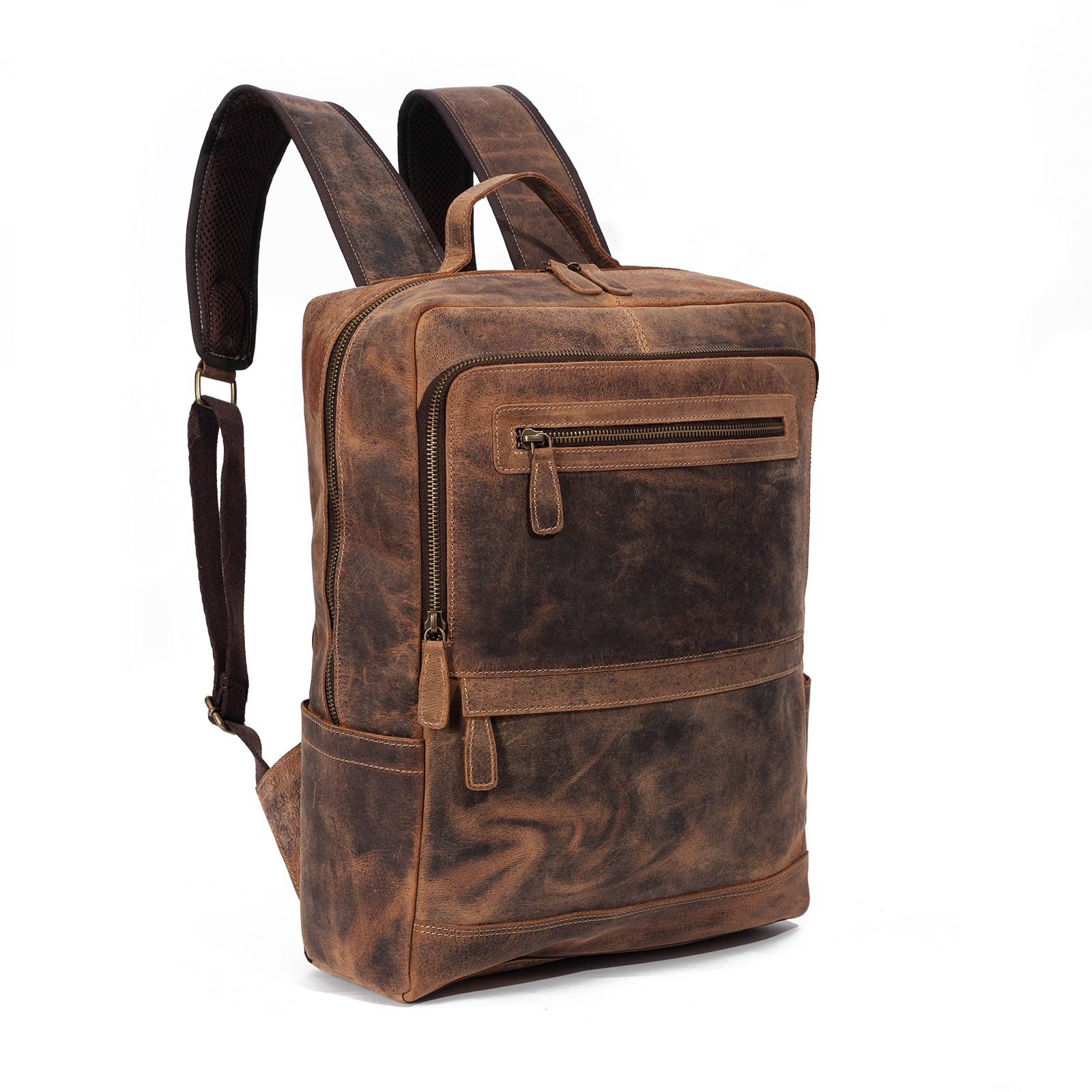 Leather backpack purse rucksack laptop bag for women and men travel hiking tr…
