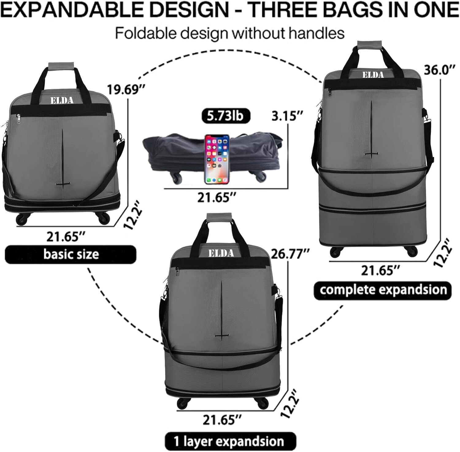 ELDA Expandable Foldable Luggage Suitcase Lightweight Large Capacity w/ Wheels