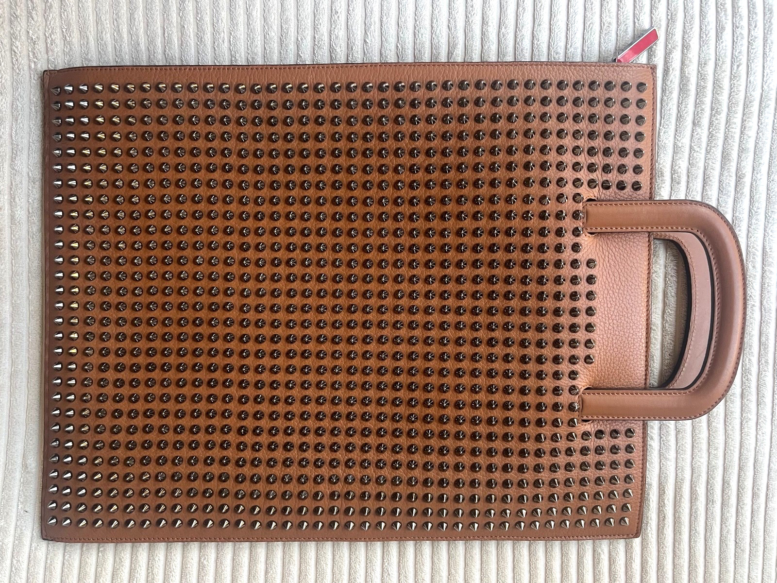 Christian Louboutin Homme Trictrac Large Tan Spiked Leather Portfolio Briefcase