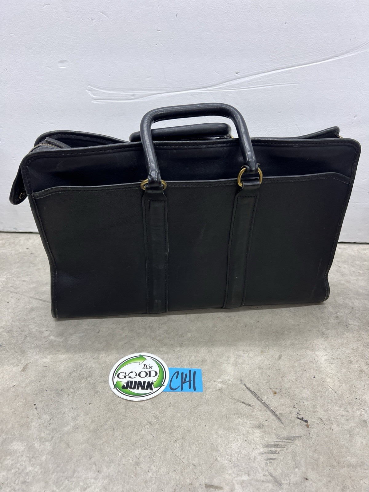 Schlesinger SADDLE BLACK LEATHER LAPTOP SHOULDER BAG~No Shoulder Strap Zip Top