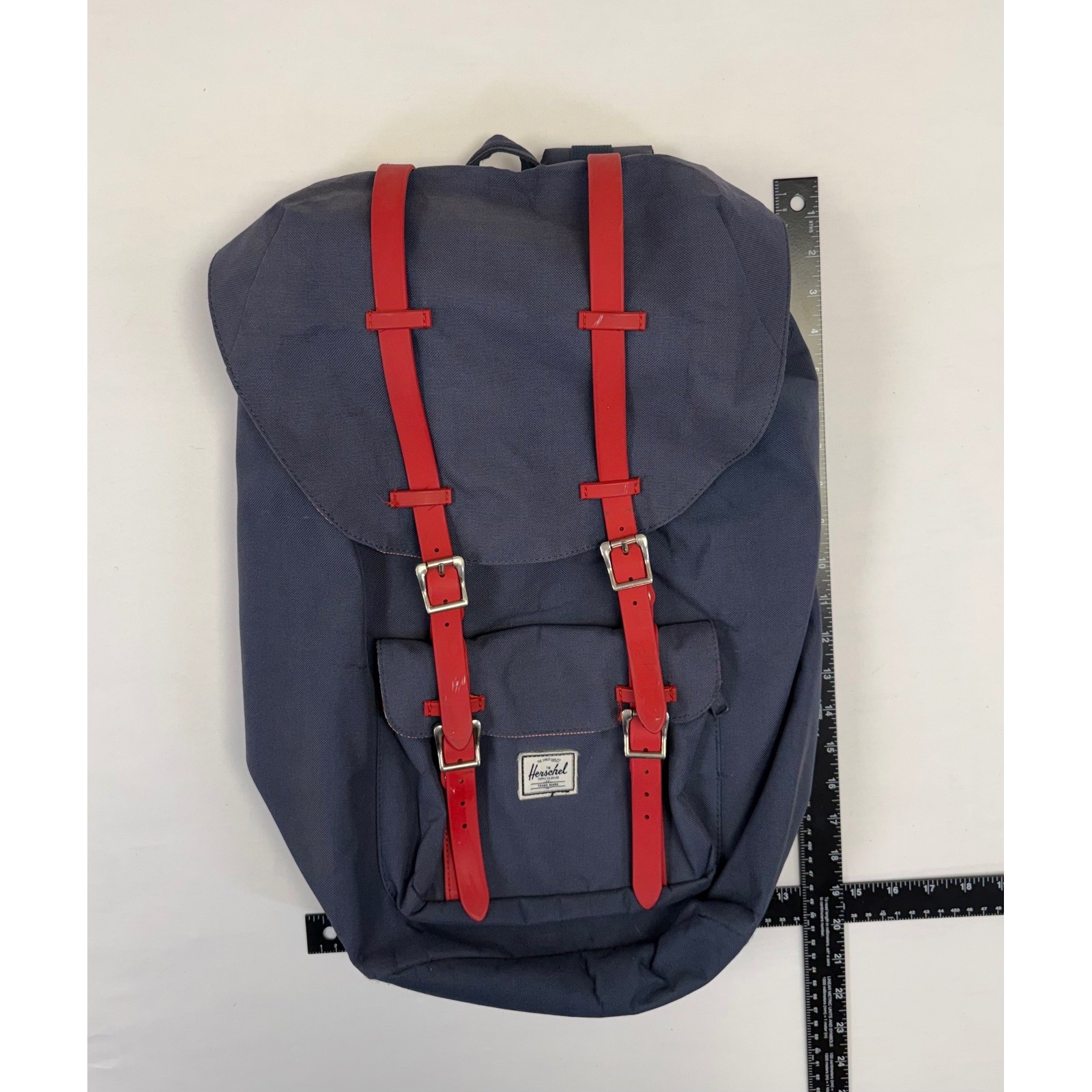 Herschel Supply Co Backpack Blue Red Straps Roll Top Casual Everyday Travel