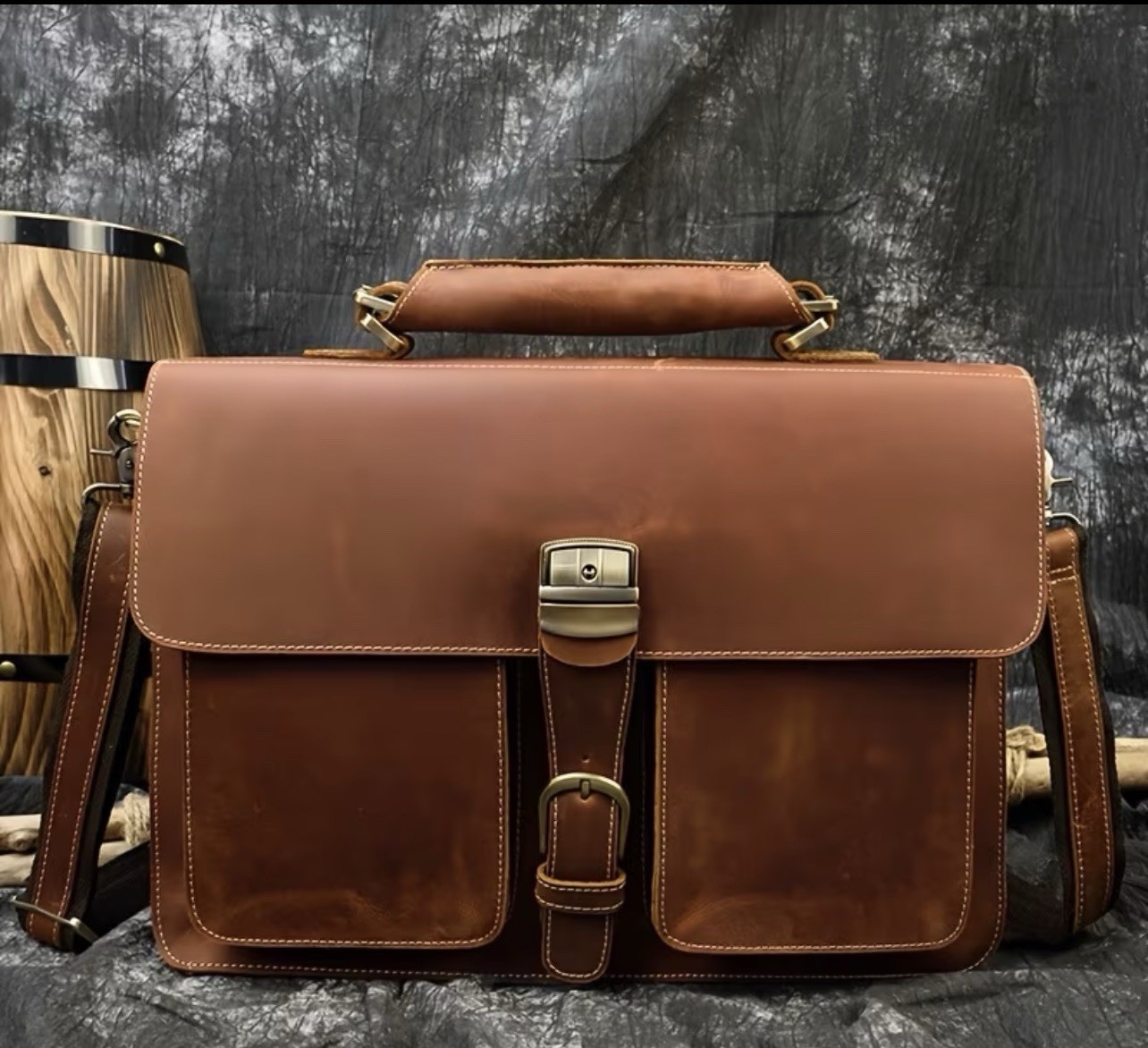 Kattee Men’s Vintage Genuine Crazy Horse Leather Messenger Laptop Briefcase