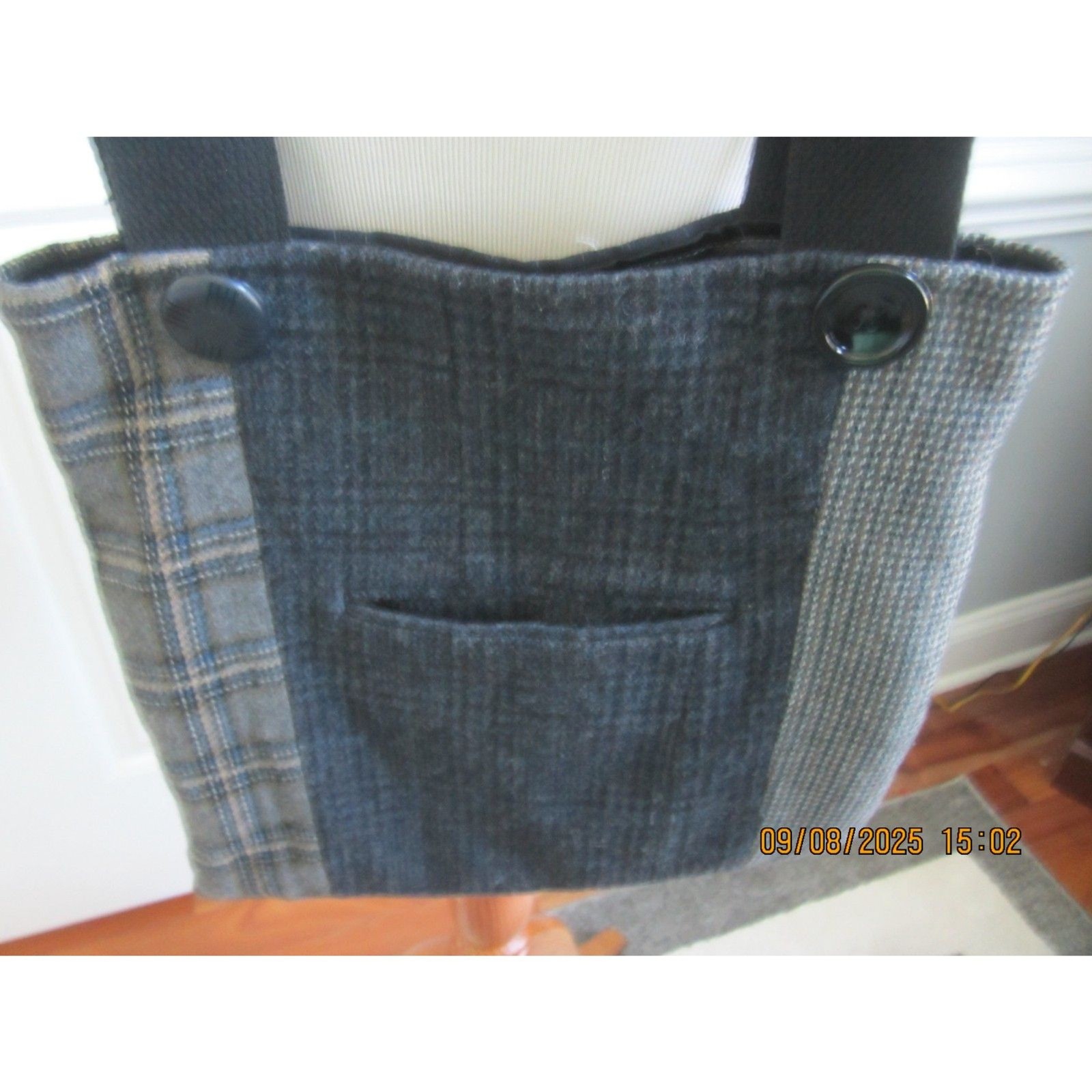 STUNNING BAABAAZUZU NAVY / GREY UNISEX WOOL TOTE WITH CANVAS STRAPS 13 x 13
