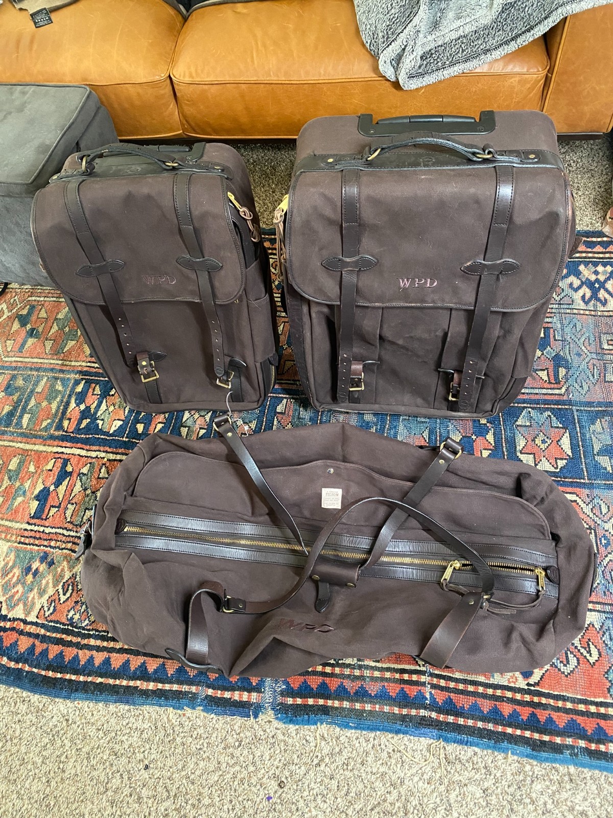 Filson Rugged Twill 3 Piece Luggage Set Dark Brown Canvas
