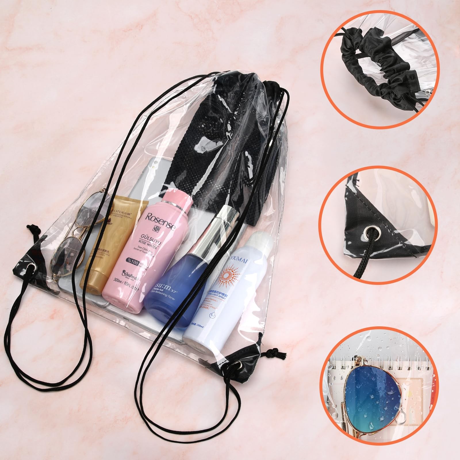 2 Pieces Clear Drawstring Bag for Stadium Concert Work Security Approved, Wat…