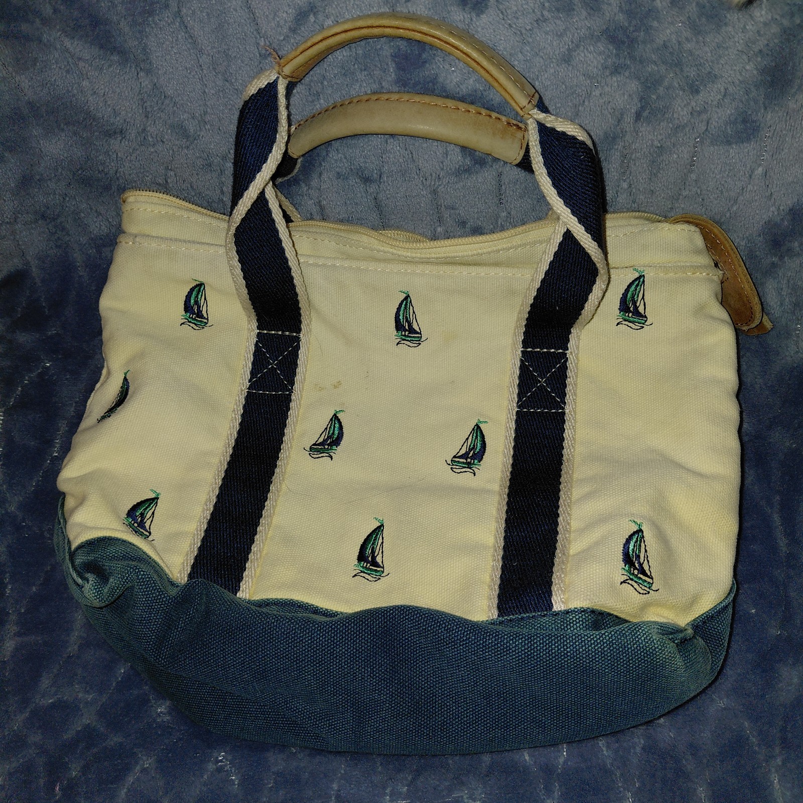 LL Bean Sailboat Tote Bag Purse Made In USA Boating Sailing – Beige – 11″ X 10″