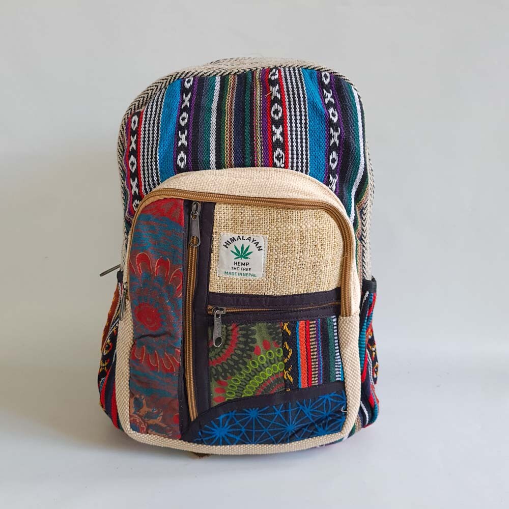 Hemp Backpack Travel Handmade Hippie Hemp School Bag Multicoloured Festival Fun