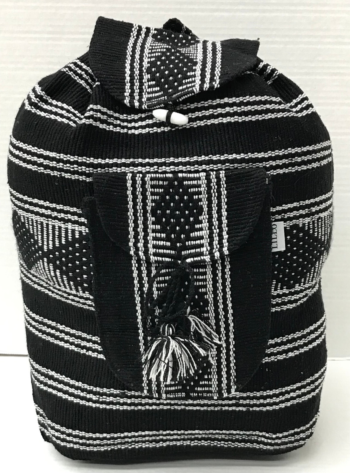 RASTA Bag Beach Hippie Baja Ethnic Backpack Made in Mexico Unisex Black & White