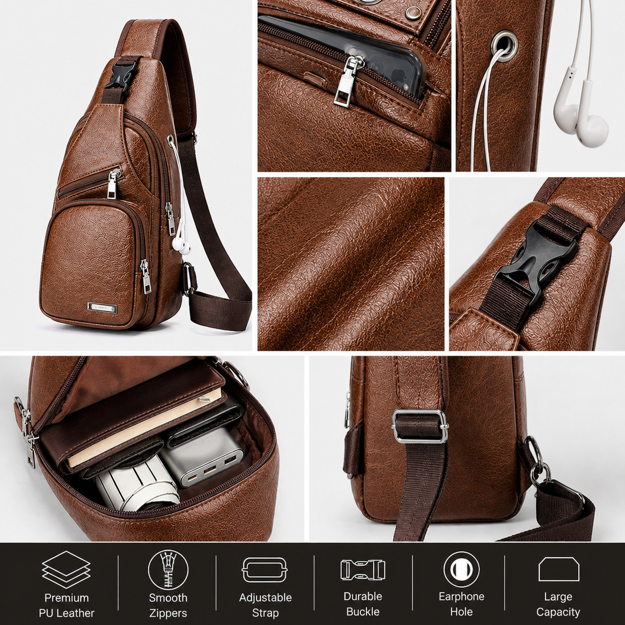 Mens Chest Shoulder Backpack Sling Cross Body Man Leather Satchel Travel Bag US