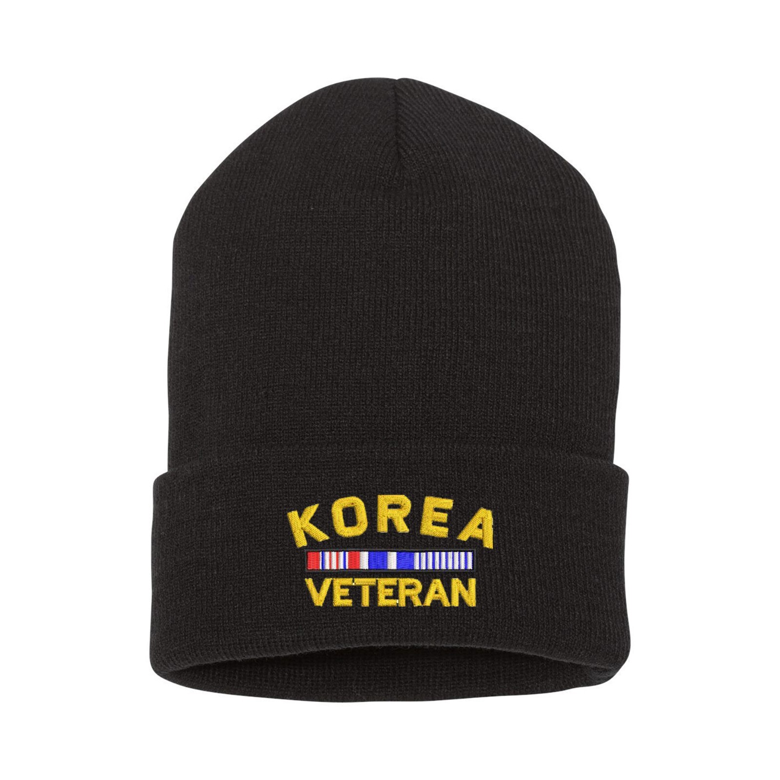 Korea veteran embroidered black beanie hat, embroidered cuff beanie