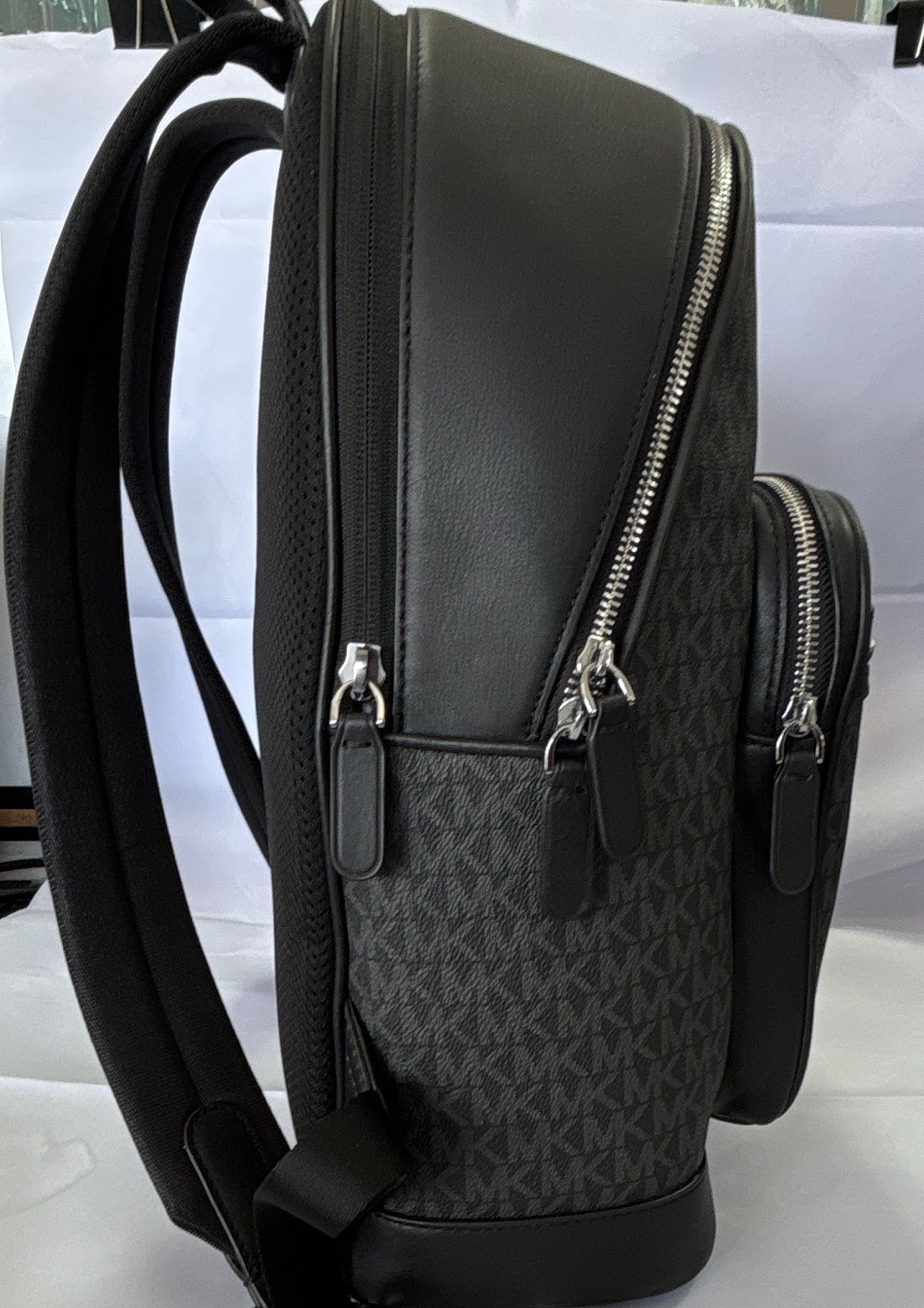 Michael Kors Men’s Monogram Backpack Black Red White Stripe Zip Pockets