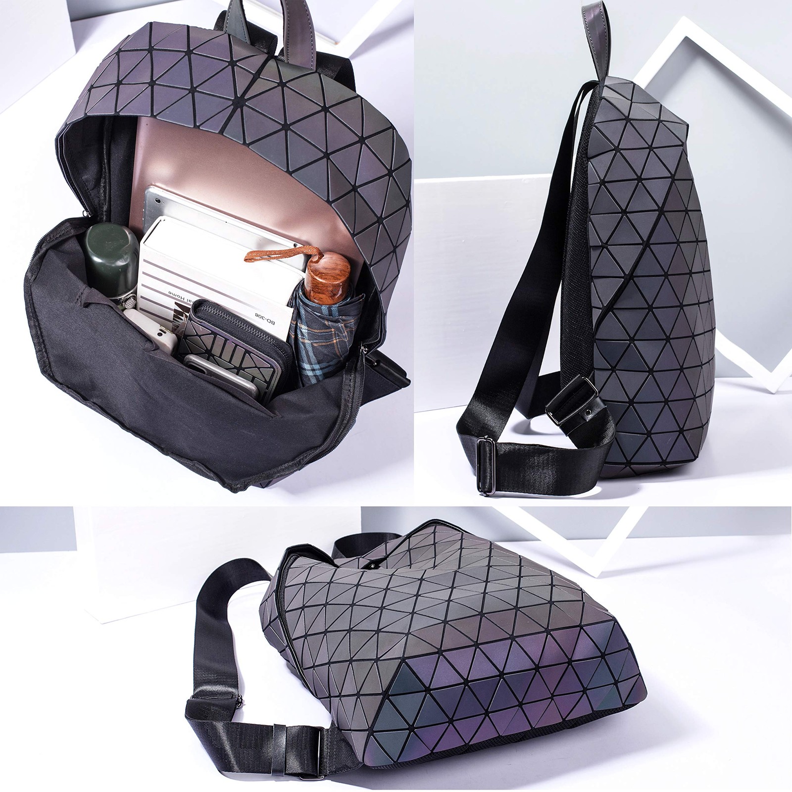 Geometric Backpack Luminous Backpacks Holographic Reflective Bag Lumikay Bags…
