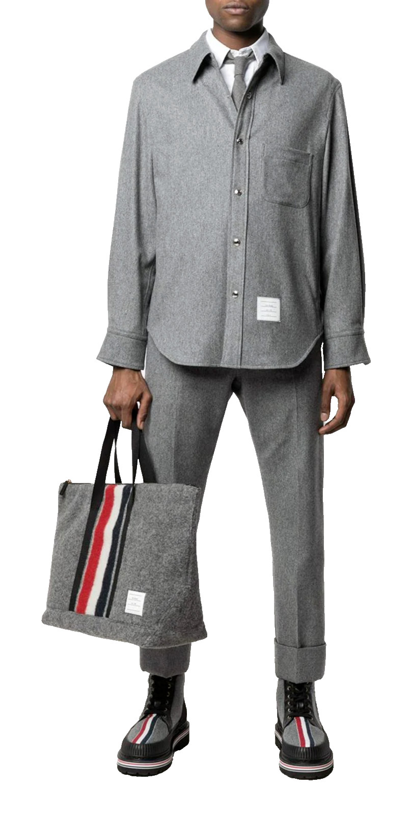 THOM BROWNE STRIPED FELT TRI-COLOUR TOTE BAG WEBBING TOOL BAG GYMBAG HANDBAG