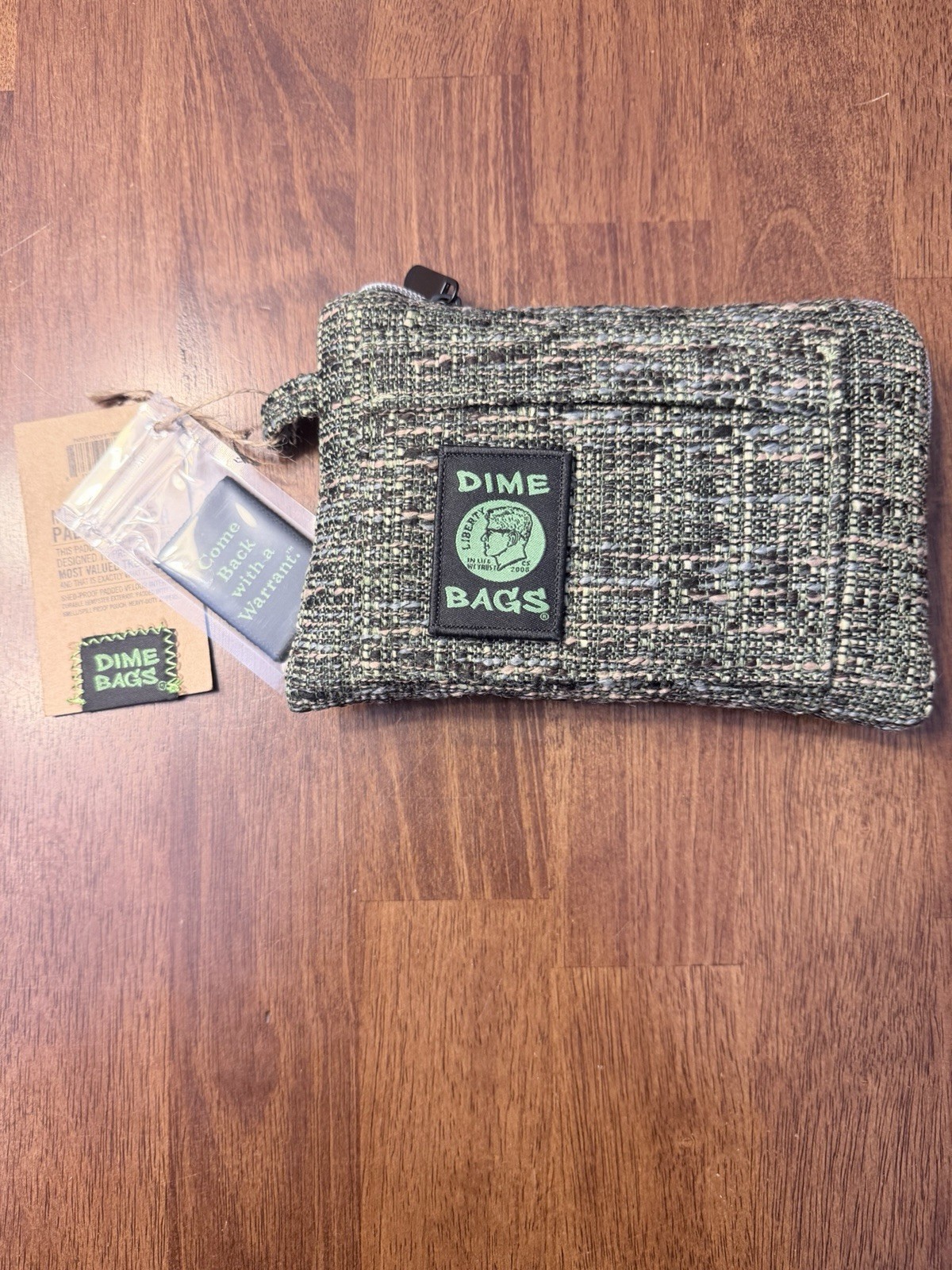 Dime Bags Padded Lined Pouch Green Timber Black Beige Zip