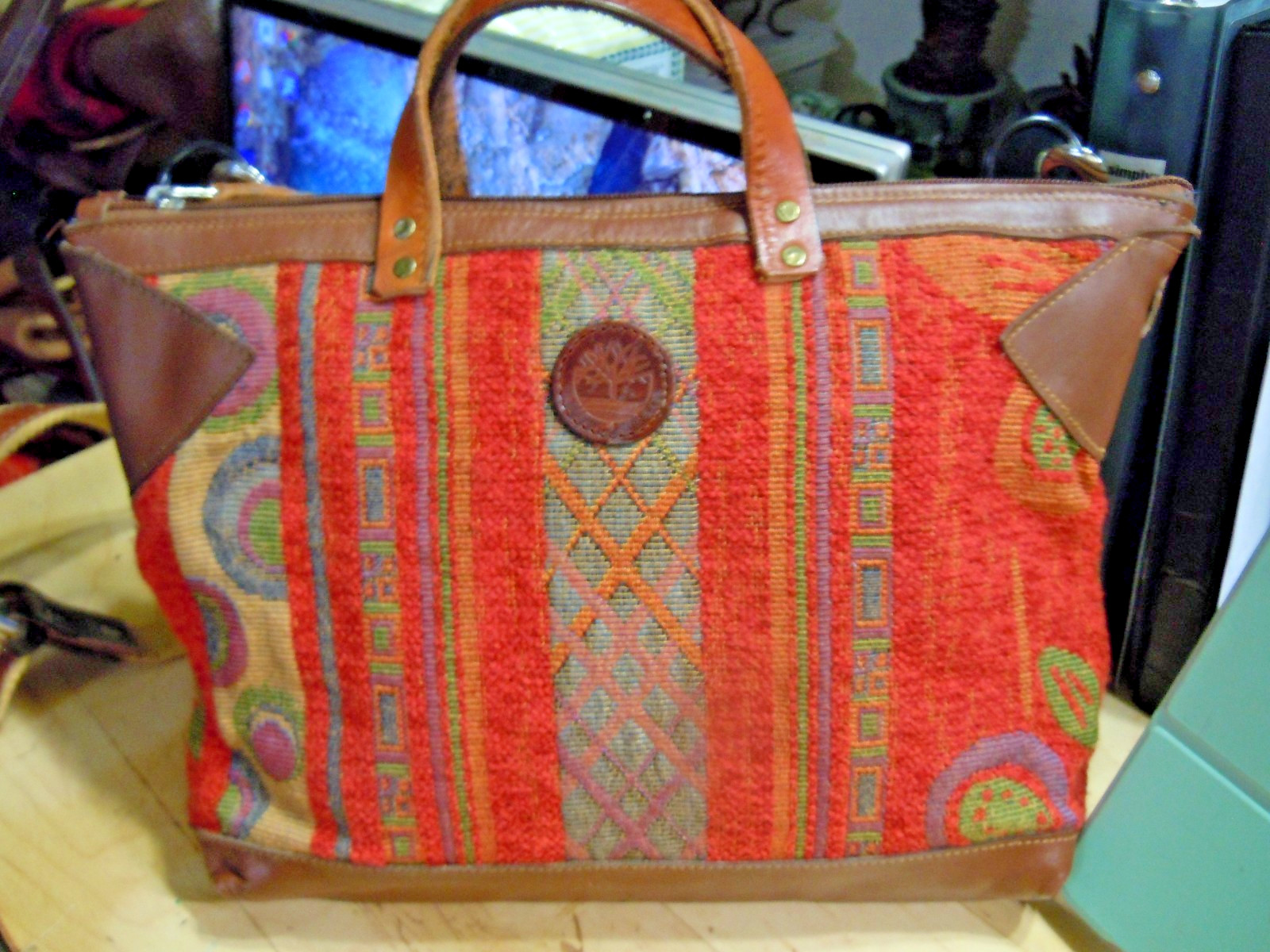 VTG Timberland BROWN/RED WOOL PLAID/LEATHER TOTE large (on sale)