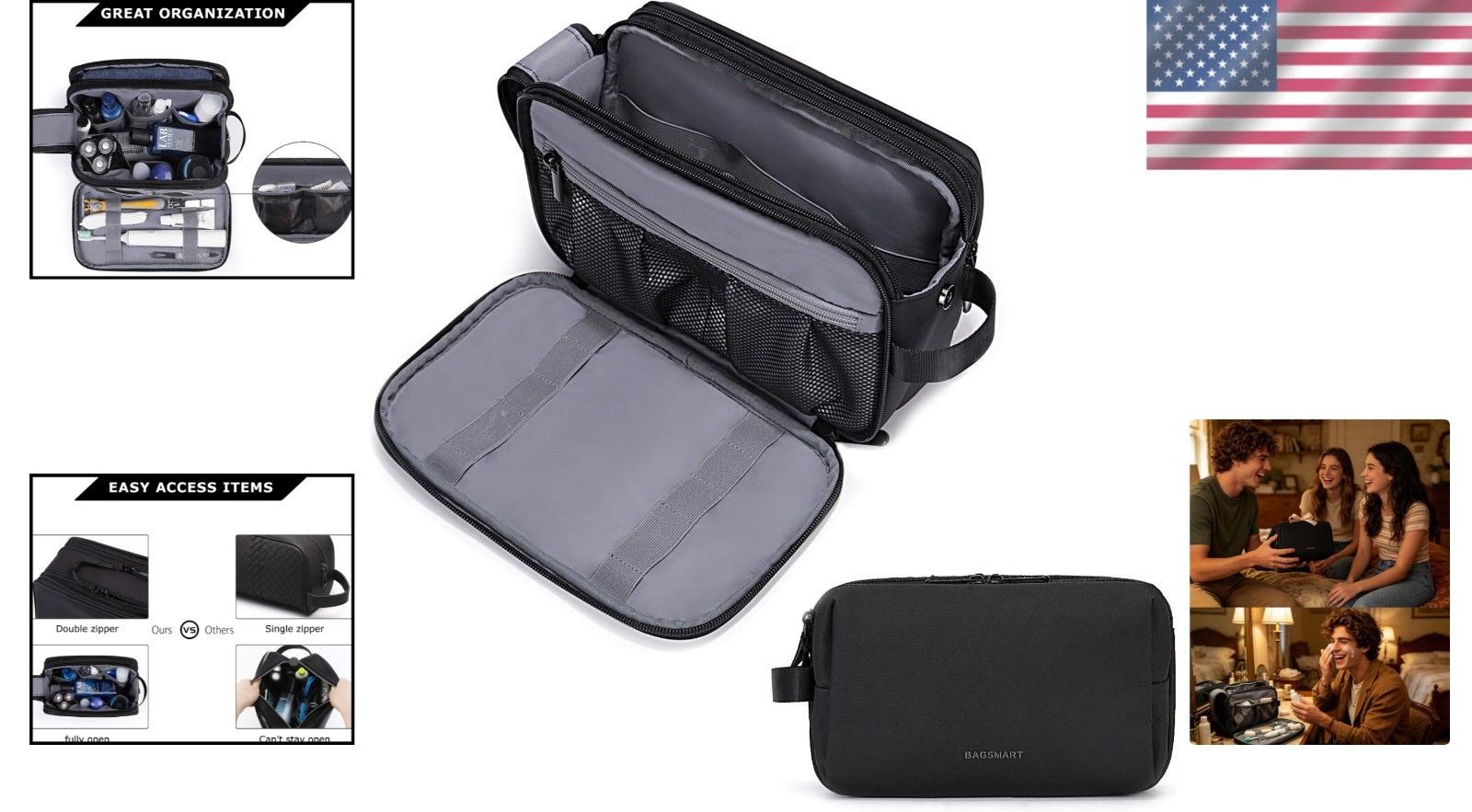 Lightweight Waterproof Toiletry Bag for Men – Dual Zipper Minimalist Dopp Kit