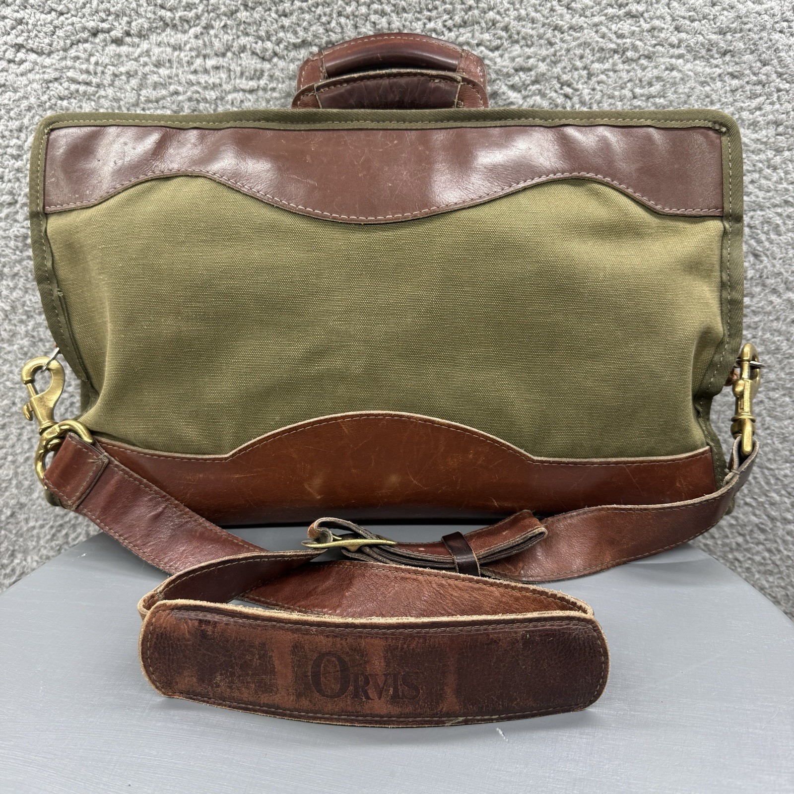 Vintage Orvis Canvas & Leather Briefcase Messenger Bag Shoulder Bag USA Green Ta