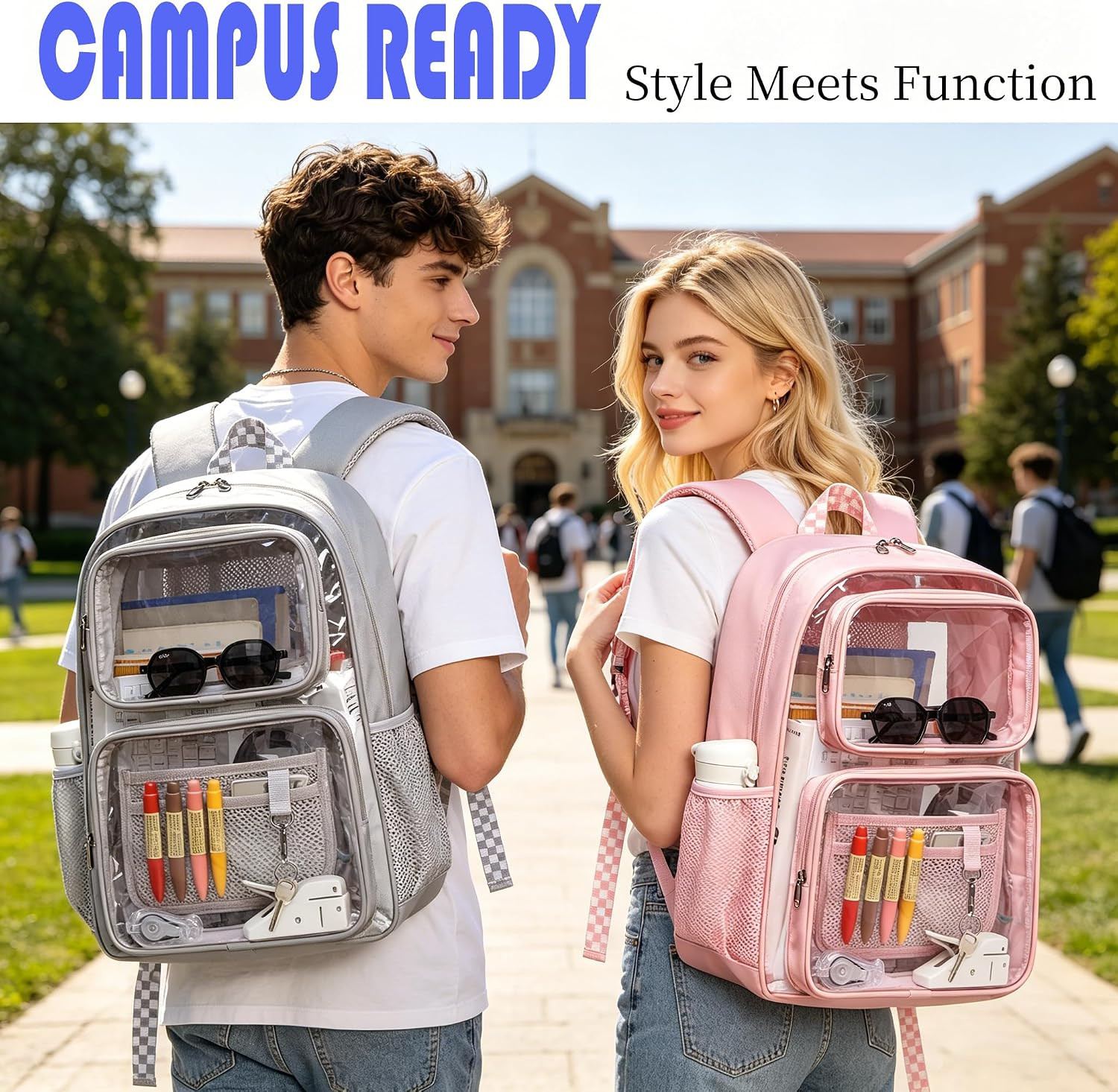 Clear Backpack Heavy Duty -17 Inch Extra Large Bookbag, Reinforced See through S