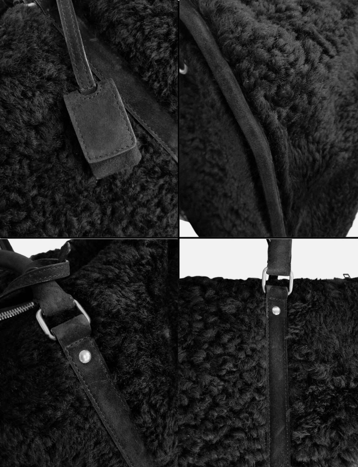 Saint Laurent Men Black Shearling Suede Crossbody Travel Duffel Bag