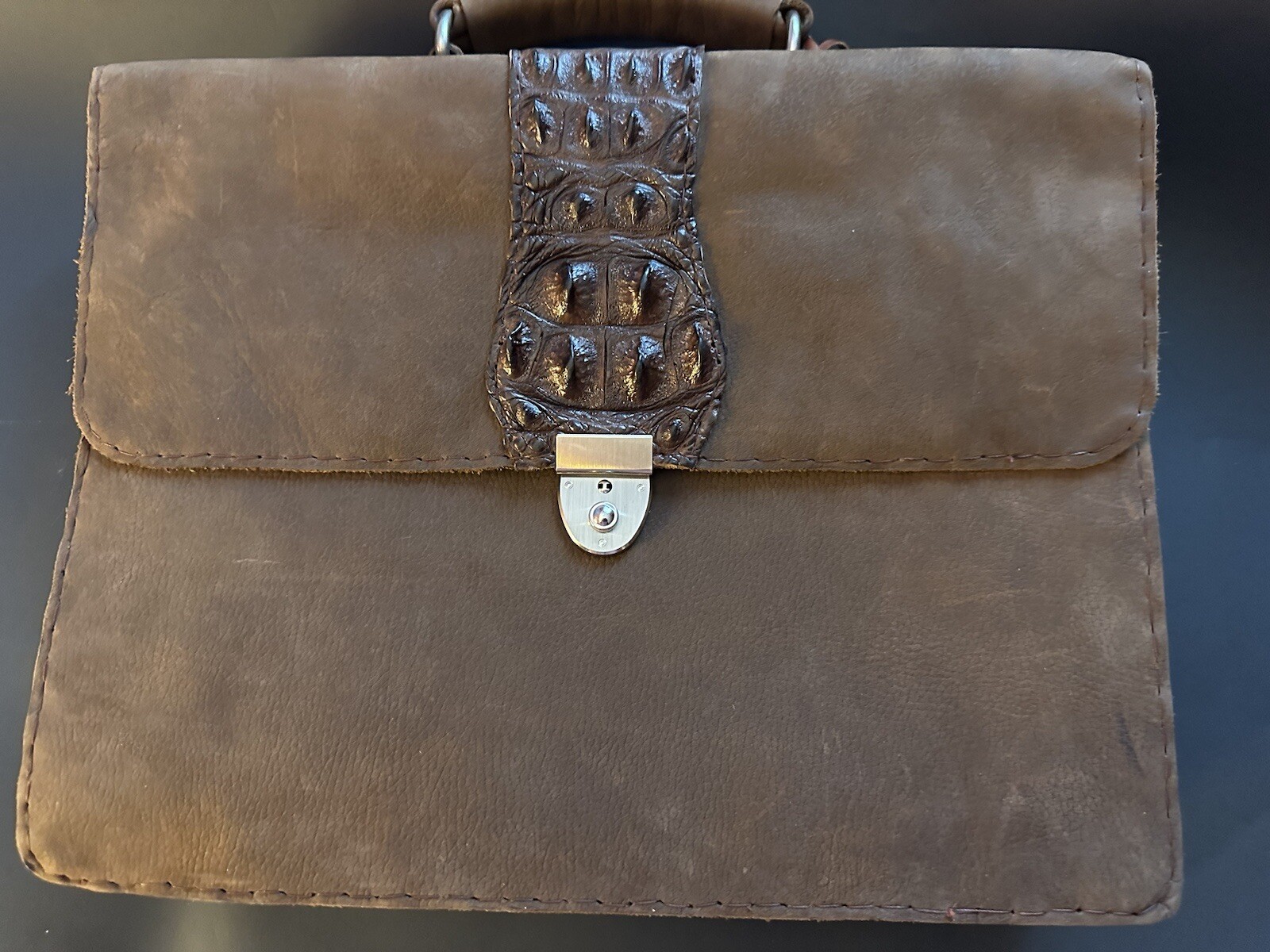 Oil Tan Brown Color Color Tone Soft-suede/alligator Leather Men Briefcase
