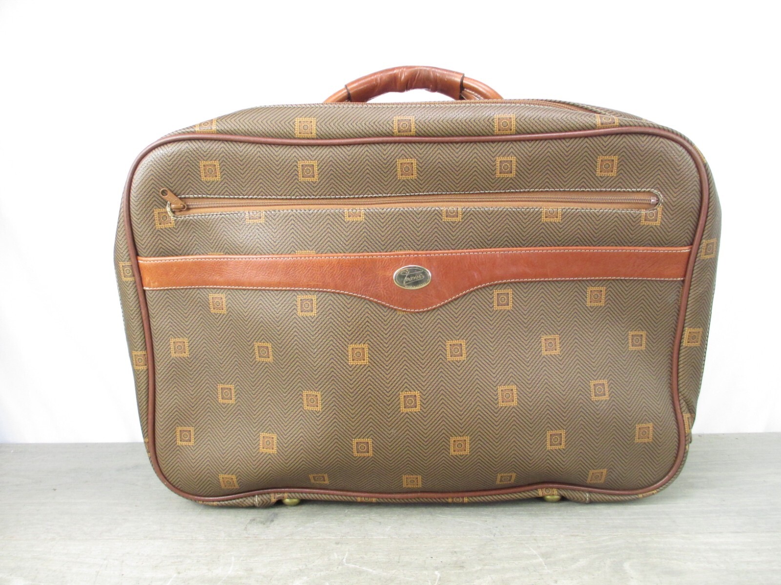 TEXIER Gladstone Leather & Coated Canvas Suit Case / Weekender/PARIS 20″x14″x6″