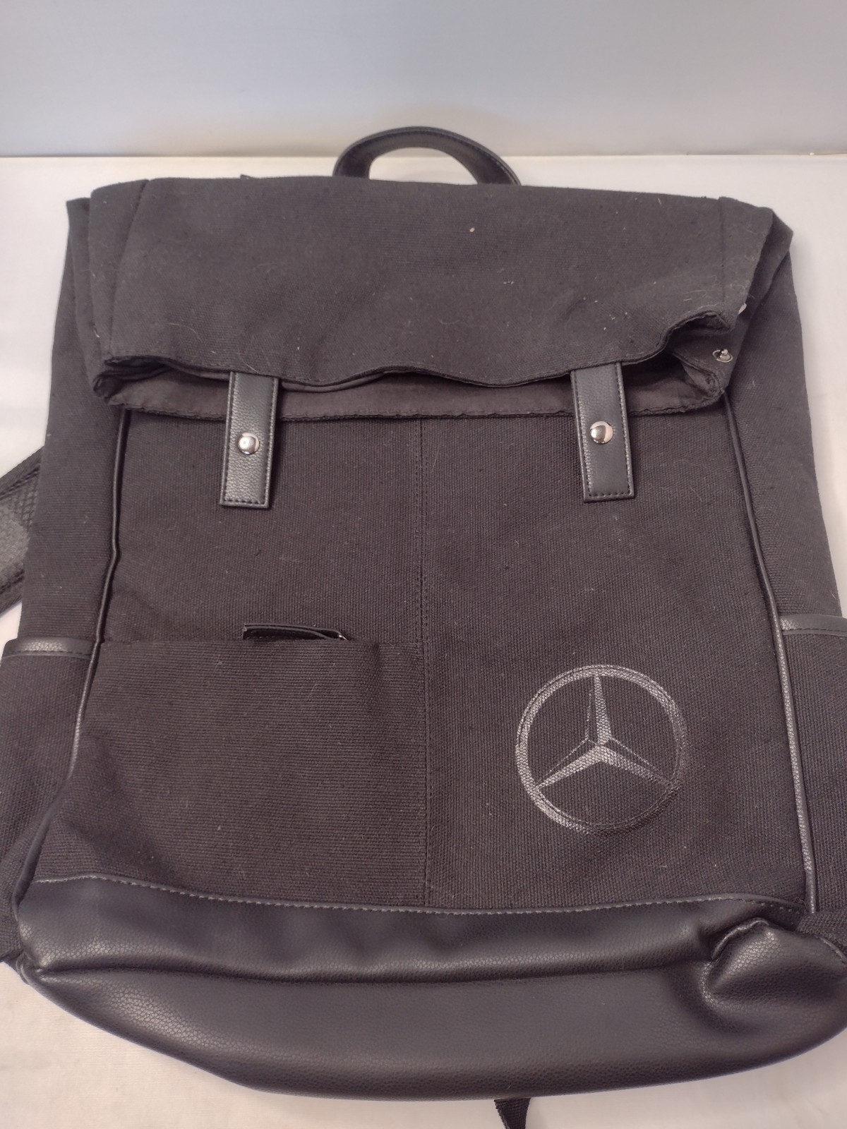 Mercedes Benz Black Canvas Leather Laptop Backpack Black Logo R
