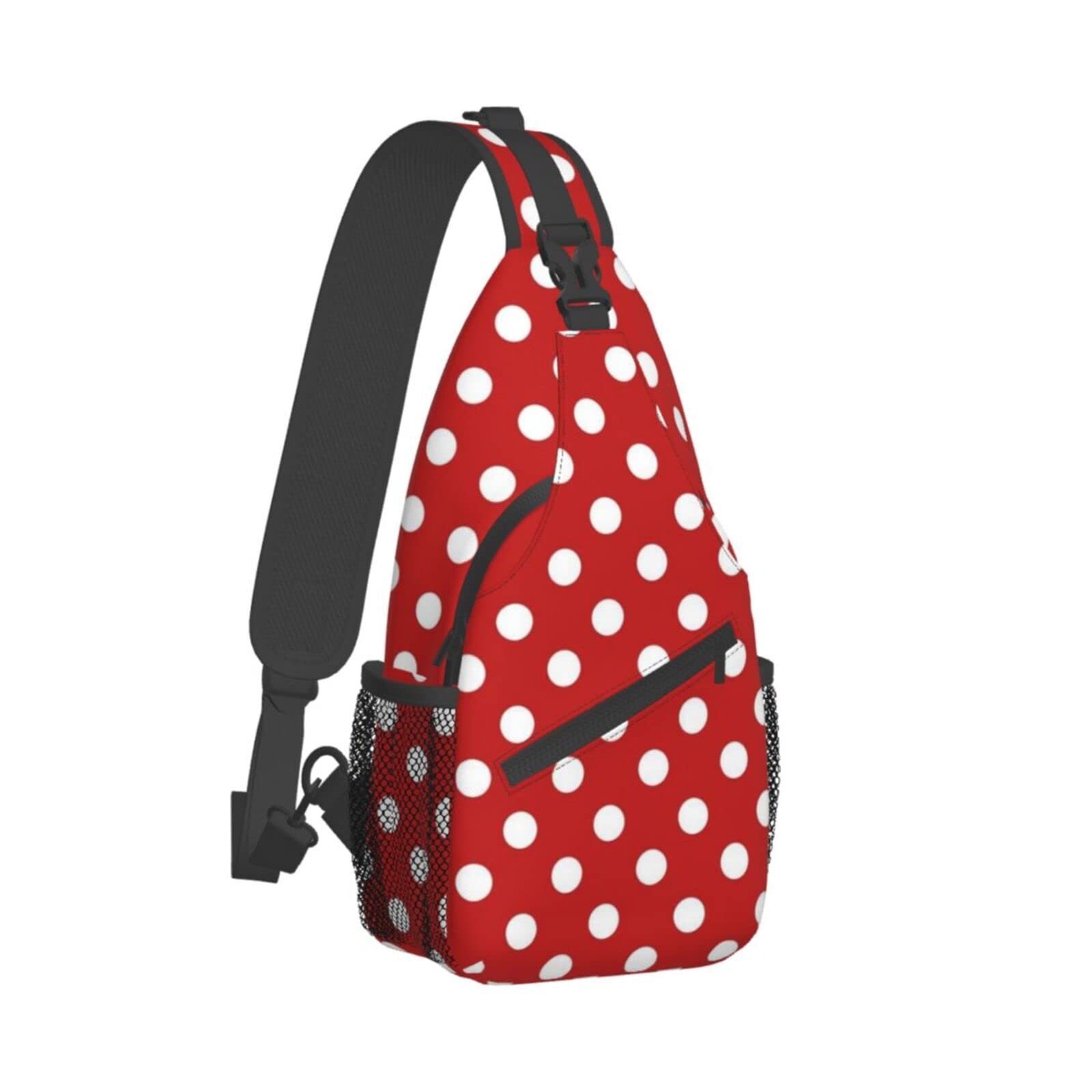 Cute Red White Polka Dot Sling Backpack,Travel Hiking Daypack Crossbody Shoul…