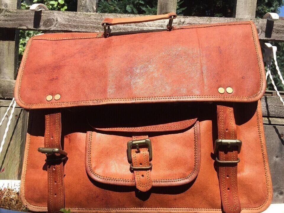 New Classic Camel Leather Shoulder Bag/Business Office /Laptop Bag 18X14X5 inch
