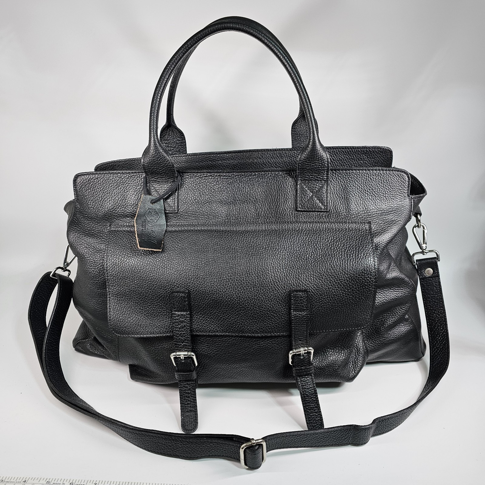 In Pell Pebbled Leather Duffle Bag 21″ Weekender Carry On Shoulder Strap Italy
