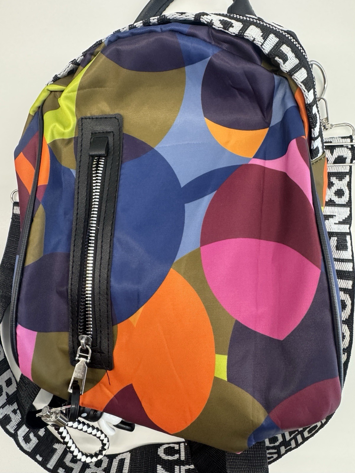 KUCHEN Backpack Purse Multicolor Geometric Print Convertible Shoulder Bag Nylon