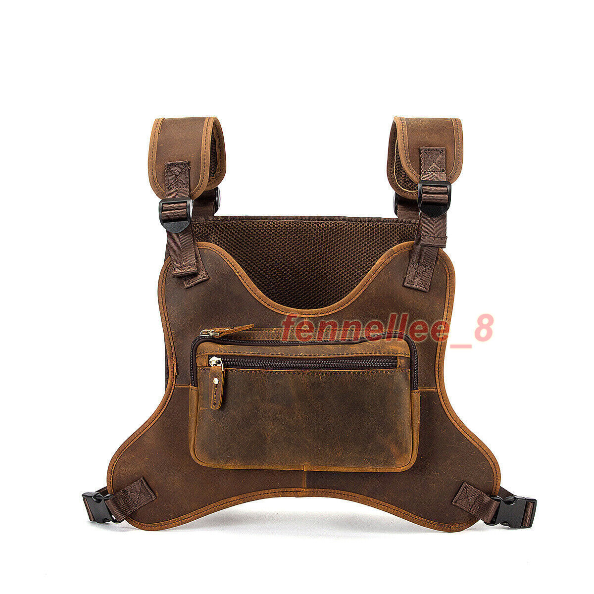 Men Vintage Real Leather Two Straps Chest Rig Bags Rectangle Streetwear Hip-Hop