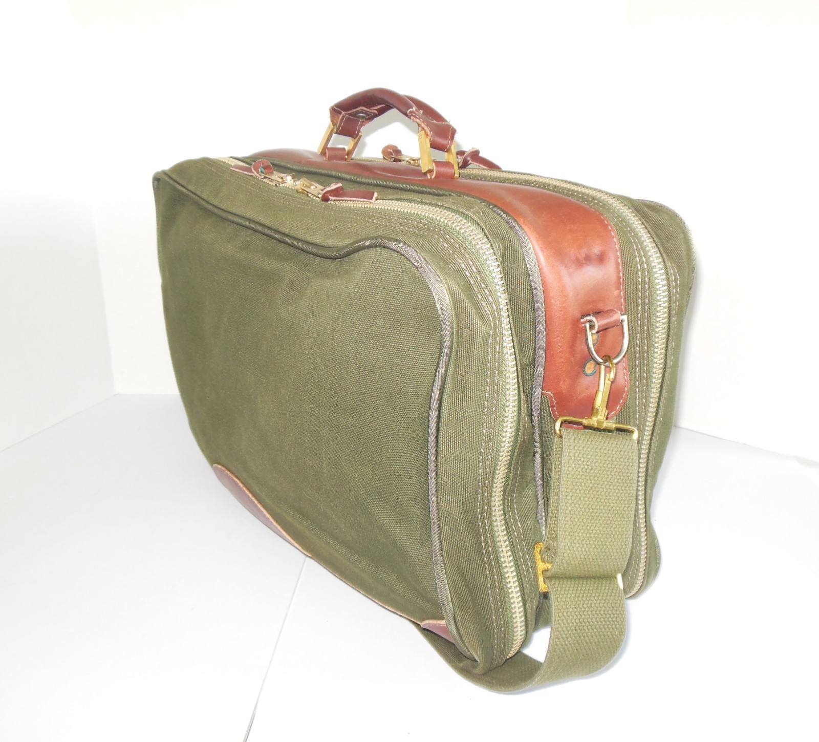 Orvis Battenkill 2 Sided Travel Bag Canvas Leather Green Luggage Carry On