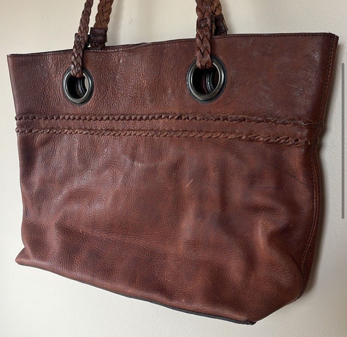 Buffalo Jackson Trading Roosevelt Buffalo Leather Braided Leather Cognac Tote
