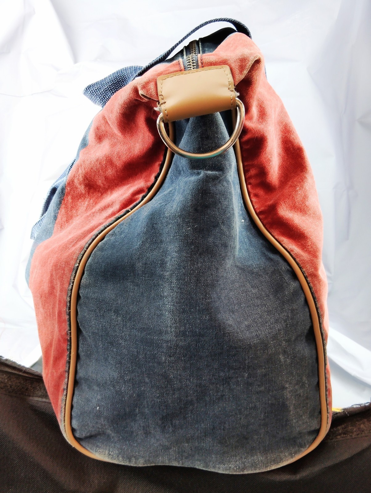 Vintage Tommy Hilfiger Canvas Duffel Bag Red Navy Stripe Weekend Travel Tote No