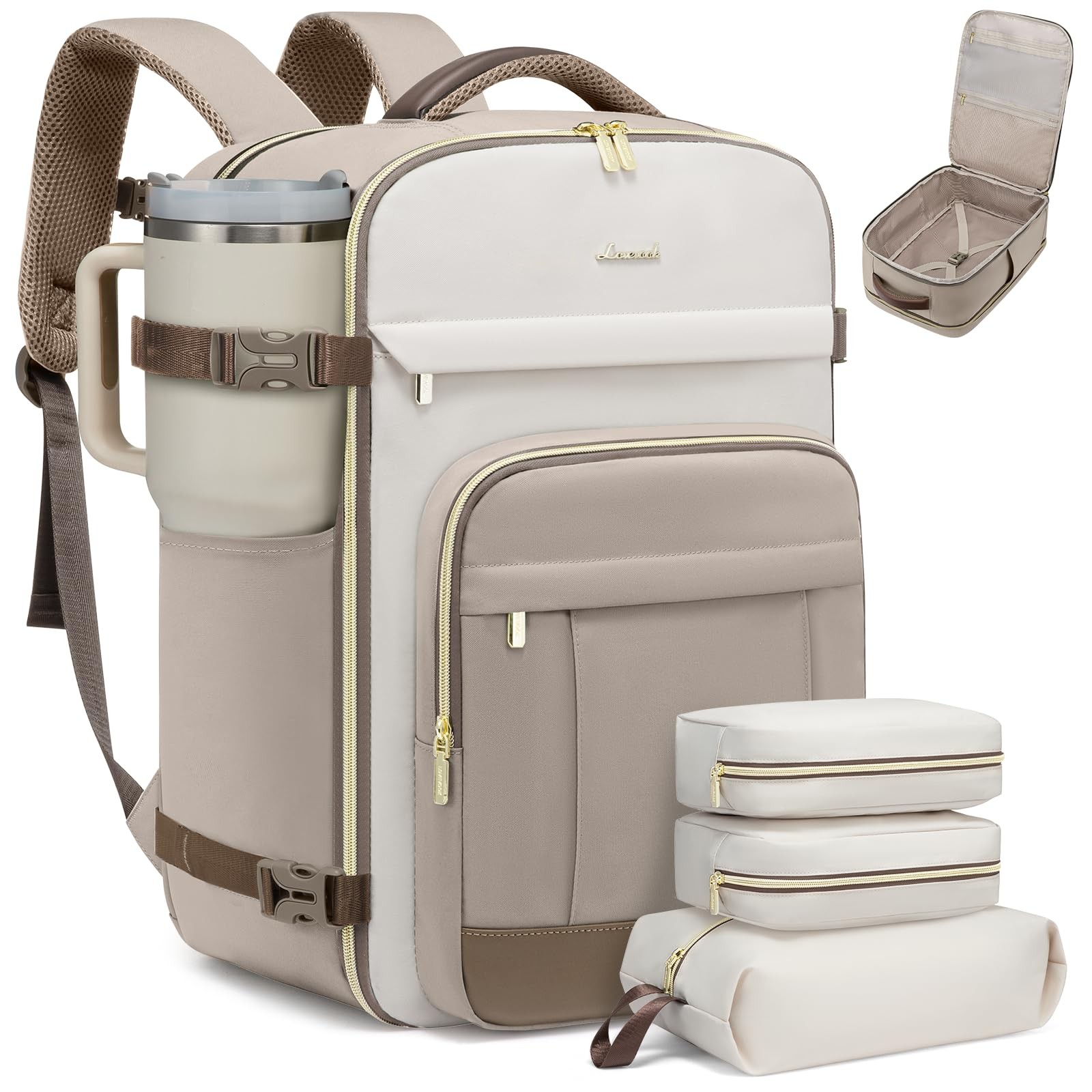 LOVEVOOK 40L Travel Backpack 17.3 Inch Carry On, 3 Packing Cubes