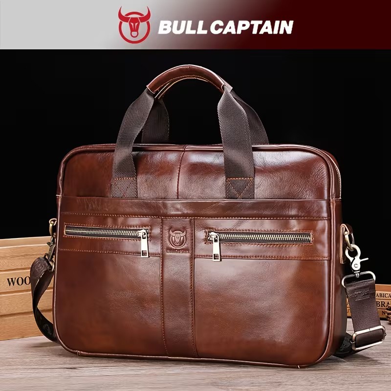 BULLCAPTAIN Genuine Leather Briefcase – Laptop bag Brown