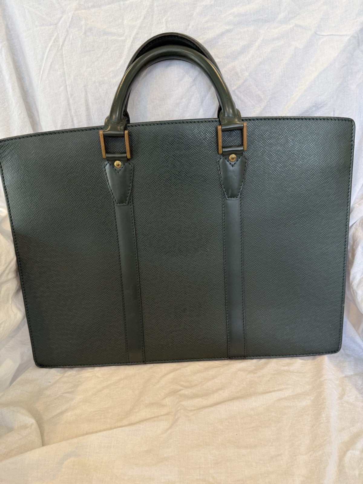 Auth Louis Vuitton Taiga Leather Briefcase Green Vintage 1997 Made In France
